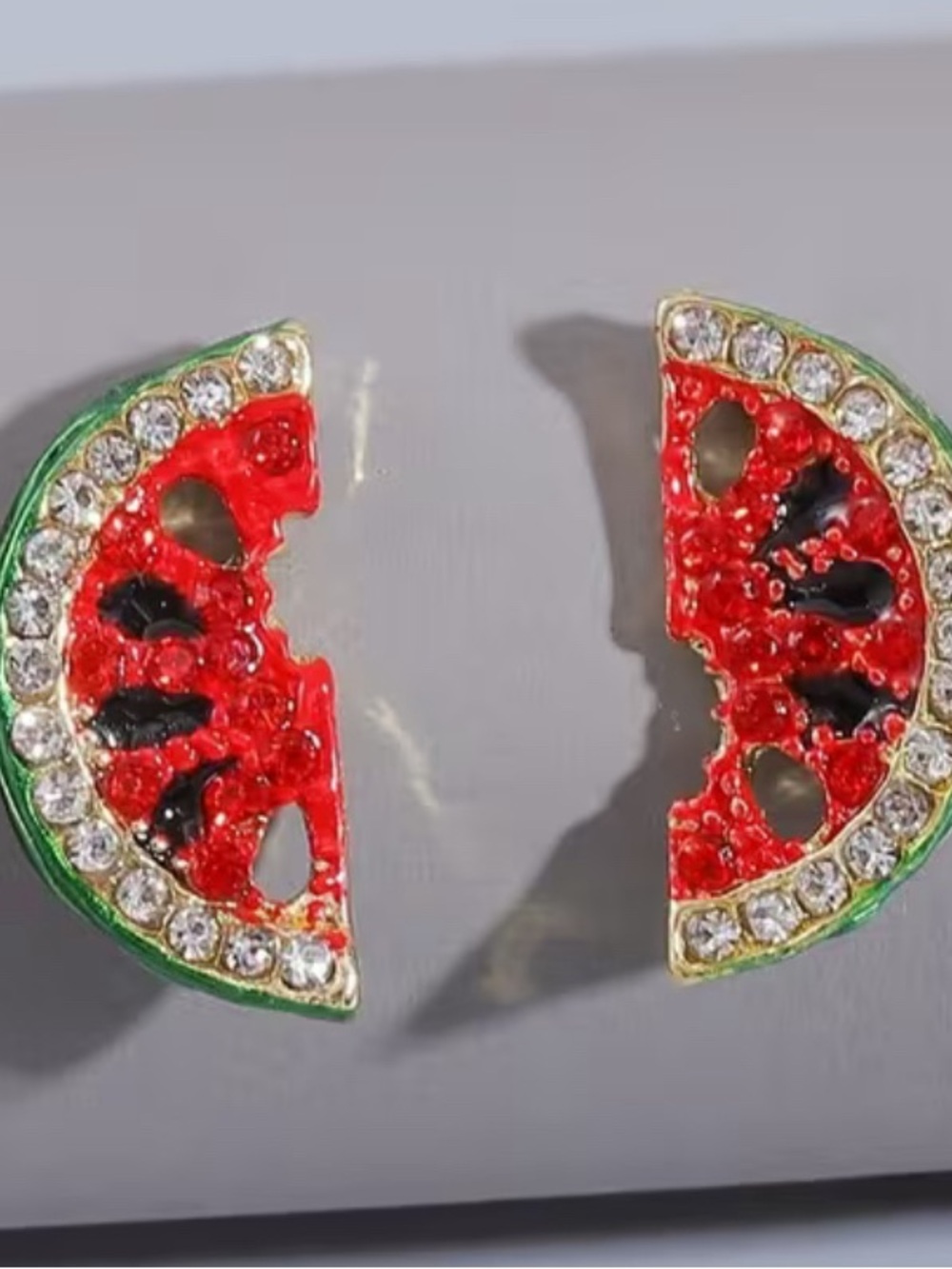 Watermelon Slice Crystal Stud Earrings - Red & Green